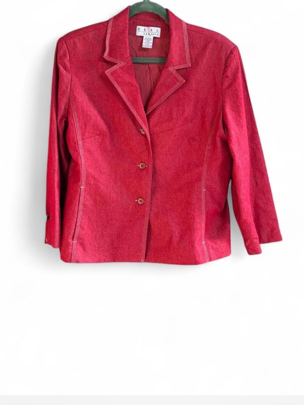 Classic Real Comfort Denim Dark Red Blazer long sleeves Jacket Suit Sz 12